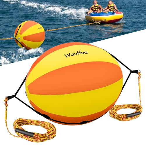 Towable Tow Rope Booster Ball, Tube Rope for Boat Tubing, 60 ft Rope for Lift and Visibility with 2600lb Break Strength for Boating, Water Sports