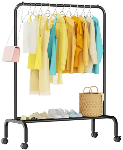STARLATTA Rolling Clothing Racks for Hanging Clothes, Garment Rack for Clothes to Hang, Metal Portable Wardrobe Rack for Coats, Jackets, Shirts, Dress,Black