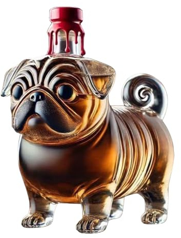 Whiskey Glass Bottles, Pug Shaped Glass Decanter, Versatile Transparent Liquor Dispenser, Portable Novelty Design for Brandy, Vodka, Beer, Beverages, Home Bar, Parties Drinks