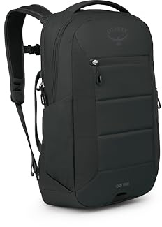 Osprey Ozone Laptop-Rucksack mit belüftetem AirScape-Rückenteil, leichter Reiserucksack mit 16-Zoll-Laptophülle, Handgepäck-kompatible Reisetasche für Damen und Herren, Schwarz