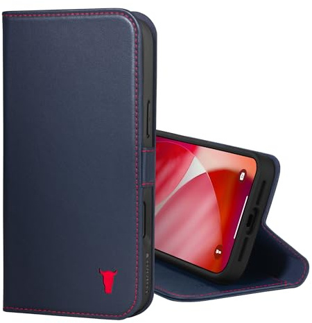 TORRO Hülle kompatibel mit iPhone 17 Pro 6.3 2025 - Echt Leder Hülle mit Standfunktion und Kartenfächern (kompatibel mit Offiziellen MagSafe-Ladegeräten) - Marineblau