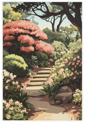 UTGN Japanese Garden Azalea Bloom Canvas Poster Wall Art Print Picture Paintings 08x12inch(20x30cm)