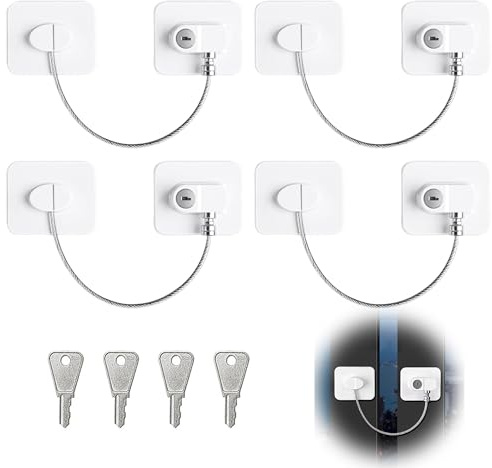 Oruiiju 4-pack Barnsäkerhetslås för Skåp och Fönster - Med Stark Limning - Passar för Fönster, Kylskåp, Skåp, Lådor, Tvättmaskin, Förvaringsskåp etc.​