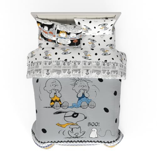 Peanuts - Juego de Cama matrimonial de Halloween – Juego de edredón Reversible de 5 Piezas súper Suave y Acogedor con sábanas con Snoopy & Charlie Brown (Producto con Licencia Oficial) Franco