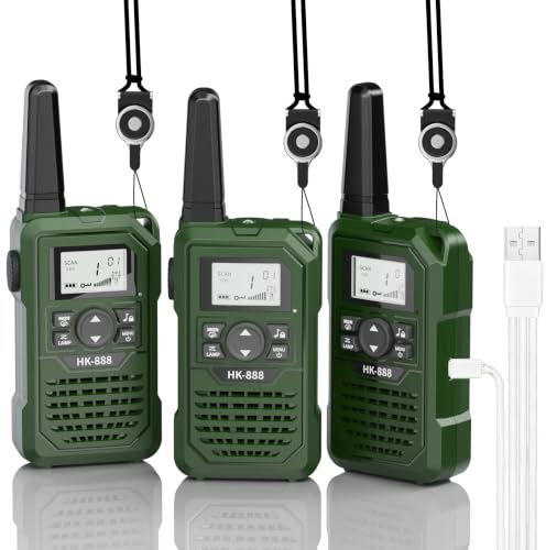 BUKEWIT Walkie Talkies 3 Pack, 8 Channels Long Range Walkie Talkies for Adults & Kids, USB Rechargeable Walkie Talkies with LED Light and VOX Function, 2 Way Radio for Outdoor Camping Hiking