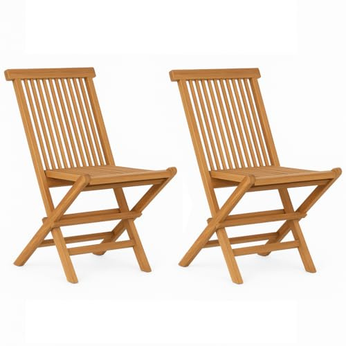 Meubletmoi Lot de 2 chaises de Jardin Pliantes en Bois de Teck Massif huilé pour Table de Repas - Extérieur Naturel Patio terrasse Balcon - ANCOLIE