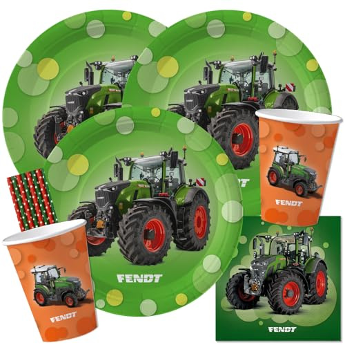 DH-Konzept 56-teiliges Party-Set Traktor Fendt - Teller Becher Servietten Trinkhalme für 10 Personen