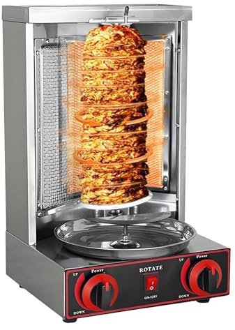 CUTANGELAR Macchina Girarrosto Gyros, Grill Shawarma Verticale Con Tubo Riscaldamento E Fori Termici, Rotazione 360°, Regolabile 122-572°F, Acciaio Inox Per Casa E Uso Professionale.(Gas 2800P)