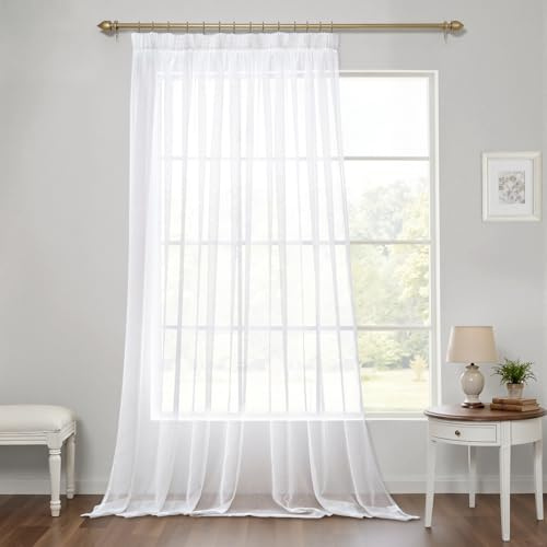 EMEMA 1er Set Sheer Weiß Voile Vorhang mit Kräuselband B300 X H245cm | Transparente Gardine aus Voile Polyester Transparent Wohnzimmer Luftig Dekoschal für Schlafzimmer