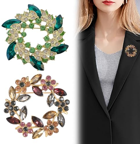 2 Piezas Broche de Cristal para Mujer, Elegantes Broches Ropa, Broche de Guirnalda Colorida, para Mujeres Sombrero Vestido Camisa