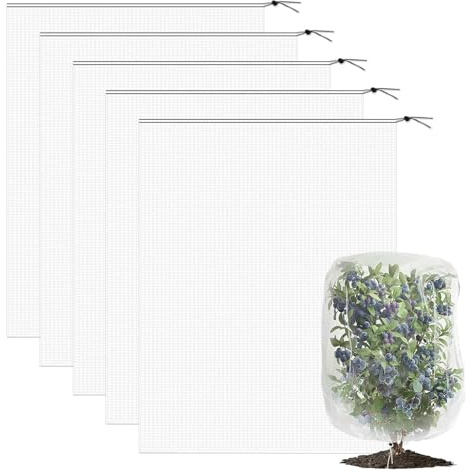 5 Stück Pflanzenschutznetz Mit Reißverschluss Und Kordelzug,Pflanzenschutzhaube Feinmaschengewebe,80×100 cm Baumnetz Gegen Vögel,Insektennetz Garten,Geeignet Für Obst,Gemüse Und Blumen