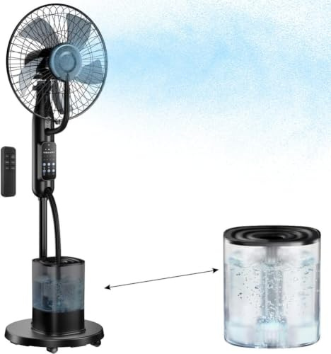 SAYEYBU Ventilador de Pie Nebulizador 4L con Mando a Distancia, 5 Velocidades
