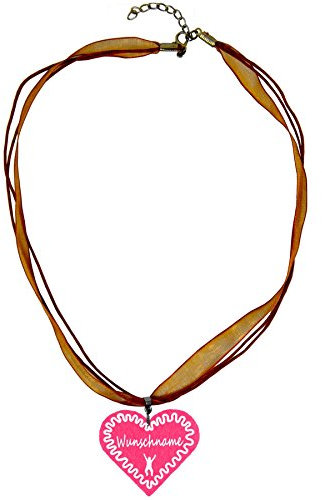 benobler Trachtenschmuck Trachtenkette Organzaband bronze mit Filz Herz Damen Dirndlkette Organzakette Oktoberfest Wunschaufdruck (Herz - pink)