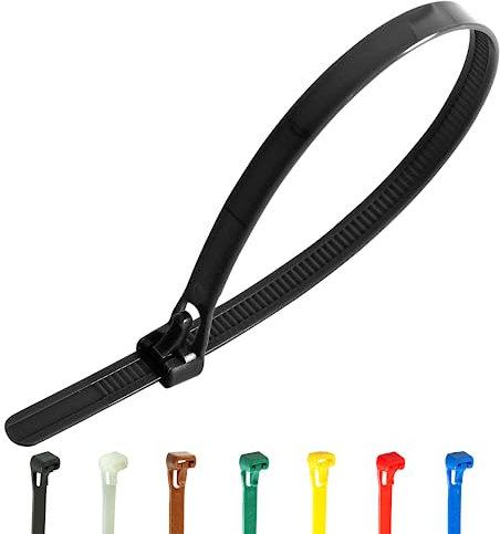 Gocableties 100 Pack of 300mm x 7.6mm Reusable Cable Ties, Heavy Duty Black Releasable Cable Ties, 12 Premium Tie Wraps, Strong Nylon Zip Ties