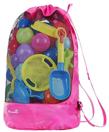 EocuSun Borsa da Spiaggia, Grande Borsa Lunga Durata per Sabbia Nuotare e Piscina e Deposito Giocattoli Bambini da Sabbia e Acqua(Rosa) Giocattoli non inclusi