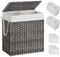 SONGMICS Cesto Porta Biancheria Intrecciato a Mano, 110L, Cesta in Rattan Sintetico Pieghevole con Coperchio e Manici, Sacco Interno Rimovibile, per Vestiti Differenziati, Grigio LCB52WG