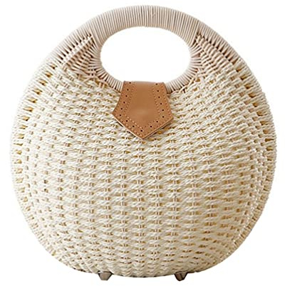 Fashionable Rattan Straw Shell Handbag for Women with Secure Button Closure Lightweight 11.02 X 5.91 X 10.24 Inch Storage Bag Ideal for Beach Party Shopping and Daily Use
