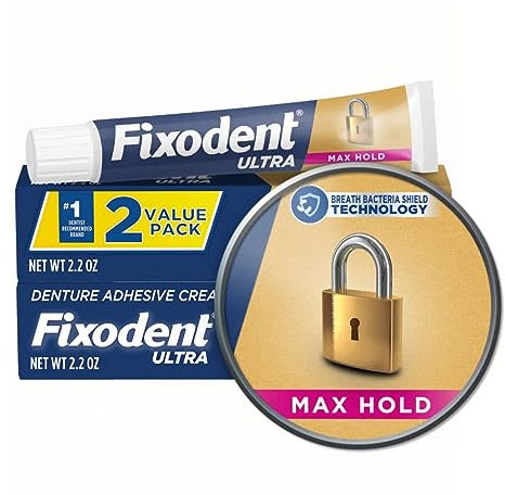 Fixodent Ultra Max Hold Denture Adhesive, 2.2 Ounce, Pack of 2