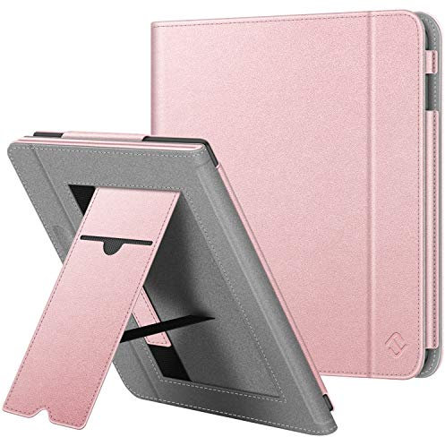 Fintie Hülle kompatibel für Tolino Vision 5 2019 / Kobo Libra H2O - Kickstand Schutzhülle mit Kartenfach Handschlaufe und Auto Sleep/Wake Funktion, Roségold