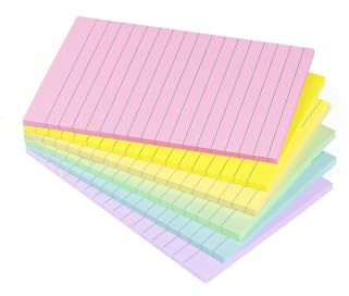 Lined Sticky Notes 4X6 in Pastel Ruled Post Stickies Colorful Super Sticking Memo Pads, 45 Sheets/pad, 6 Pads/Pack