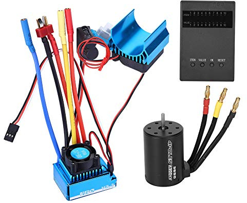 High Performance Brushless Motor Combo, 3650KV RC Car Motor + ESC with Cooling + Programming Card Set, for 1/10 Scale Racing, Off-Road, and Model Car Applications
