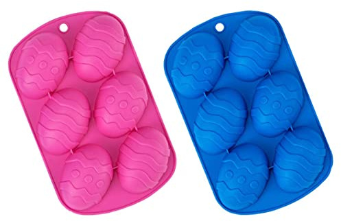 2 Pack Easter Egg Shaped Silicone Cake Mold 6-Cavity Chocolate Cook Trays for DIY Candy Chocolate Jelly Fondant Making