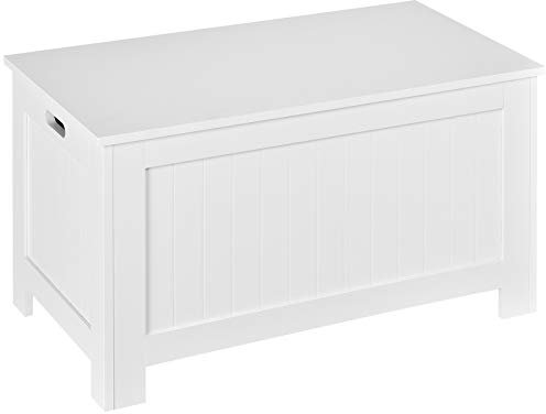 HOMCOM Panca Contenitore Multiuso in Legno MDF, 2 Maniglie e Apertura con Blocco di Sicurezza, 81x40x46cm, Bianco