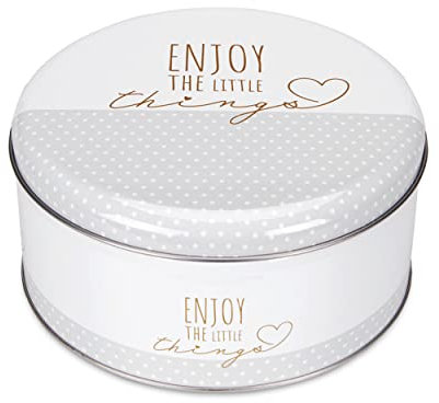 Städter 710214 Enjoy The Little Things Gebäckdose, Weißblech, 16,5cm, Weiß Oder Silber