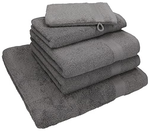 Betz 5-TLG. Handtuch - Set Nice Pack 100% Baumwolle 1 Duschtuch 2 Handtücher 1 Gästetuch 1 Waschhandschuh Farbe anthrazit