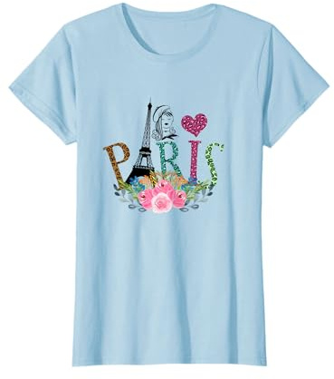 Paris Eiffelturm Baskenmütze Mädchen Leopardenmuster T-Shirt