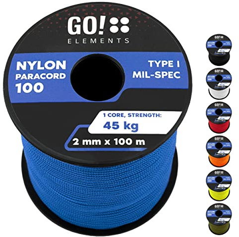 Paracord 100 typ I | ø 2 mm – 3 kärnor – max. 45 kg | 100 % nylonsnöre, rep – slitstarkt | universalrep, överlevnadssnöre, nylonrep, repsnöre och murarsnöre
