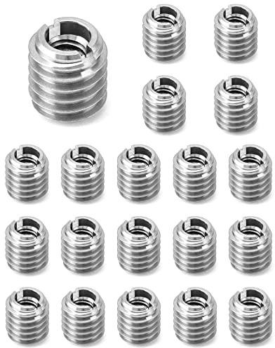 QWORK Stainless Steel Threaded Insert for Hard-Wood, 1/4-20 Internal Threads 20 Pack 5/8 Long Nut Inserts for Hardwoods, Softwoods, Plywood and Composites