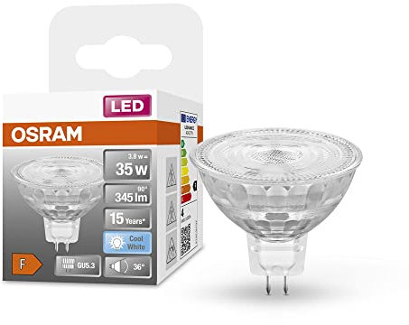 OSRAM Riflettore a stella Lampada LED, GU5.3-base vetro trasparente ,Bianco freddo (4000K), 345 Lumen, sostituzione delle lampade 35W, non dimmerabile, 1-Confezione