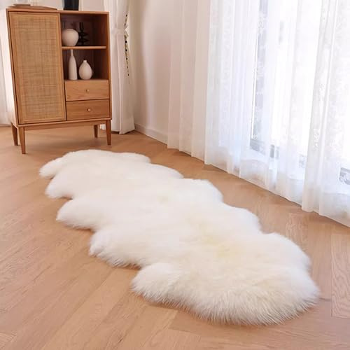 WL&ALLEN Dicker und üppiger Schaffell-Teppich, 7,6 cm Flor, luxuriöses australisches Fell | großes Doppelfell, 70 x 180 cm, Elfenbeinweiß