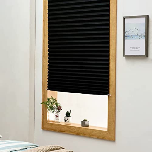 tow000ack Plisseerollo Stoff Sonnenschutz Jalousie Plissee Rollo Verdunkelungsrollo Ohne Bohren Faltrollo Sichtschutz Lichtundurchlässig für Balkon Bad Fenster,mit Clip,Schwarz (1 Pcs)