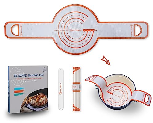 GUYDREMAT Dutch Oven Bread Baking Sling - Heat Resistant, Non-Stick Silicone Mat for Lifting Artisan Loaves, Food-Grade, Reusable Bread Tool, Fits 3-7 Quart Cookware, Easy to Clean