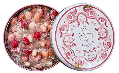 Generico Sharon Scatola Rotonda in Latta Bianco/Rosa, Porta Confetti Made in Italy Idea bomboniera 19 cm e Mix di Confetti Colorati 350 gr