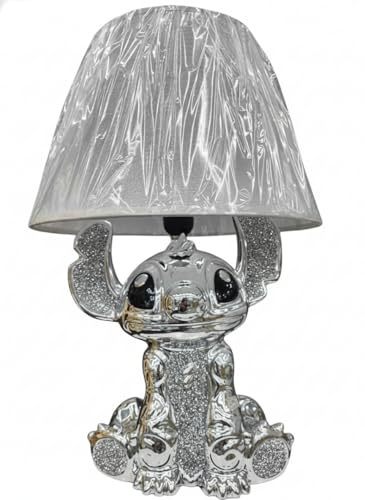 Biznest Bling Crushed Diamond Stitch Table Lamp with Silver Shade Ceramic Base Sparkling Bedside Home Decor (Silver)