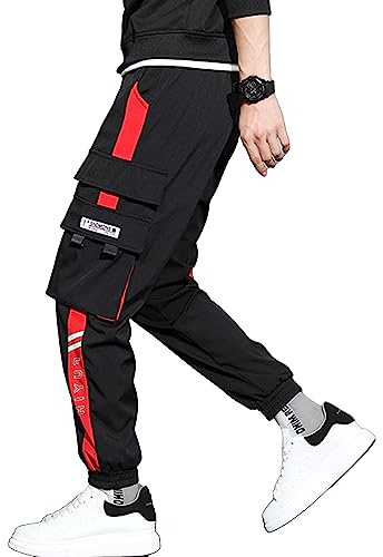 XYXIONGMAO Streetwear hiphopbyxor cargobyxor joggingbyxor för män par kvinnors sport vardag aktiv träningsbyxor, Röd, M