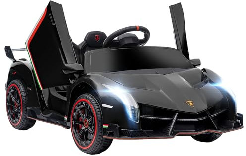 HOMCOM Lamborghini Veneno Licensed 12V Ride on Car, Electric Car for Kids with Butterfly Doors, 7km/h Kids' Electric Ride on with Remote, Music, Horn, Suspension for Ages 3-6 Years, Black