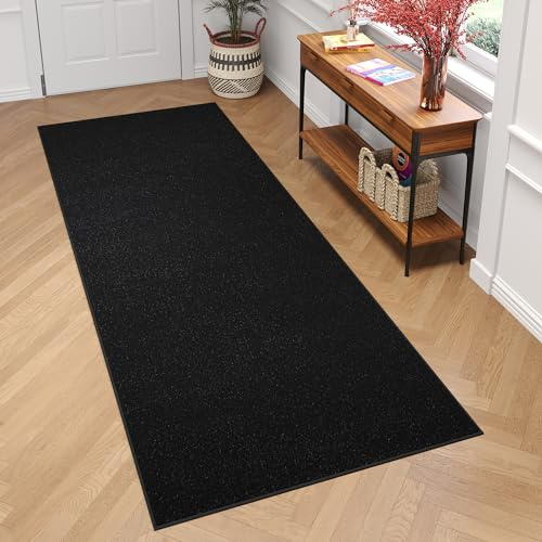 TAPISO Mono Läufer Teppich Kurzflor Indoor Outdoor UV-beständig Schwarz Einfarbig Wohnzimmer Schlafzimmer Kinderzimmer Modern Design ÖKO-TEX 70 x 120 cm