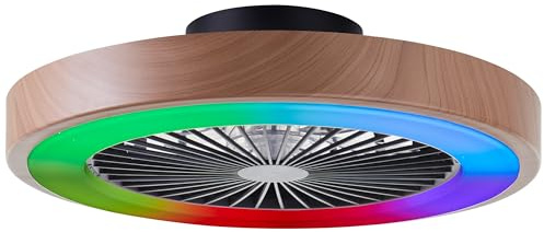 Lightbox LED Deckenlampe mit Ventilator & Rahmen in Holzoptik & RGB Front