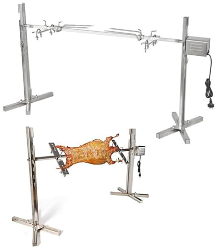 TAHALI Kit de Broche de rôtissoire pour Barbecue, Outil de Grille de rôtissoire Automatique avec Moteur électrique, pour feu de Camp de fête de Pique-Nique en Plein air d'agneau