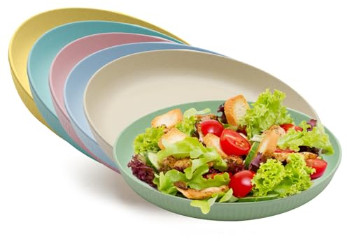 HENGBIRD Set di Piatti in Plastica, 6 Pezzi, 23 cm, per Bambini, Campeggio, Insalata, Pasta, Feste - Lavabili in Lavastoviglie