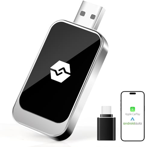 Wodasi Adaptador inalámbrico para Android Auto y Carplay, Dispositivo inalámbrico 2 en 1 Que Convierte Android Auto/Carplay con Cable en inalámbrico para automóviles con AA y Carplay, USB C/A,Tini