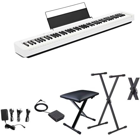 MusicalStore2005 Set Scolastico per Casio CDP-S110 Bianco Piano Digitale 88 Tasti Pesati - Completo di Stand a X, Panchetta Regolabile, Alimentatore e Pedale
