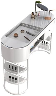 Mesa de Manicura Y Escritorio Para Uñas，mesa Moderna Para Técnicos de Uñas Con Cajones de Almacenamiento Y Estantes Abiertos，estación de Trabajo Profesional Para Salón de Belleza Y Spa de Uñas