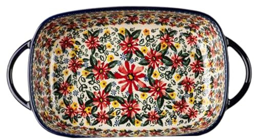 Teglia Ceramica da Forno, 1900 ml, con Doppi Manici - Stampati Vintage Resistenti Calore per Forno e Cottura