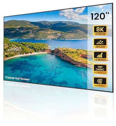 JMGO 120 Fresnel Ambient Light Rejecting (ALR) Projektionsleinwand, 1,8dB Gain, 88% Widerstand gegen Umgebungslicht, 4K/8K UHD, Fester Rahmen 16:9, 170°+ Sichtbar, für Langdistanzprojektoren.