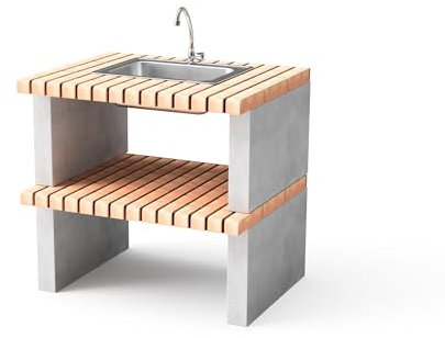 MAESTRO FERRETERO Movelar - Modul Waschbecken und Armatur Albufeira für vorgefertigten Grill (Grau, Orange - 95 x 70 x 70 cm) - Verwendung im Freien